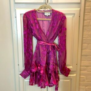 Alexis-size 0- fuscia silk long sleeve dress